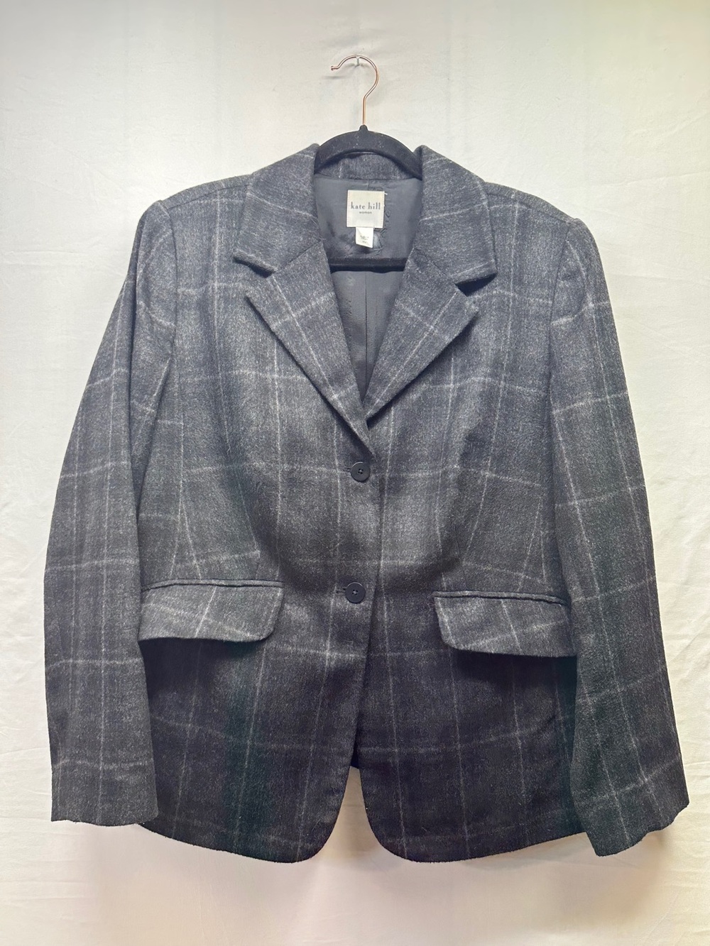 Kate Hill Gray Windowpane Wool Blend Blazer